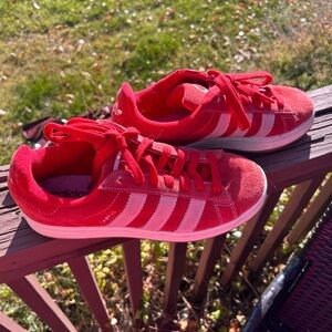 Adidas Vibrant Red Sneakers with Pink Accents and White Soles
